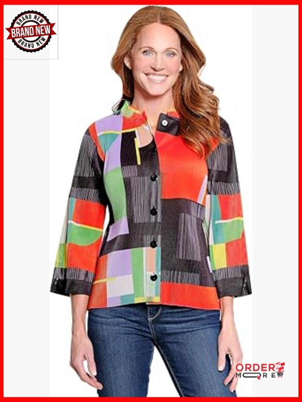 Knit Printed Pop-over Tunic Three Quarter Sleeve